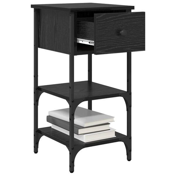 vidaXL Bedside Cabinet Black Oak 33.5 x 36 x 70 cm Solid Reclaim Wood