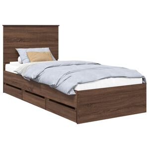 vidaXL Bed Frame with Drawer Brown Oak 90 x 200 cm Engineer Wood