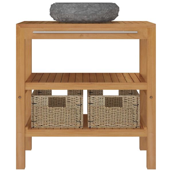 vidaXL Bathroom Vanity Cabinet Solid Teak with Sink Marble Black