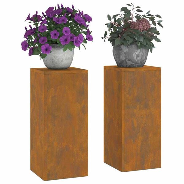 vidaXL Plant Stand 2 pcs Rusty 24 x 24 x 55 cm Weathering Steel