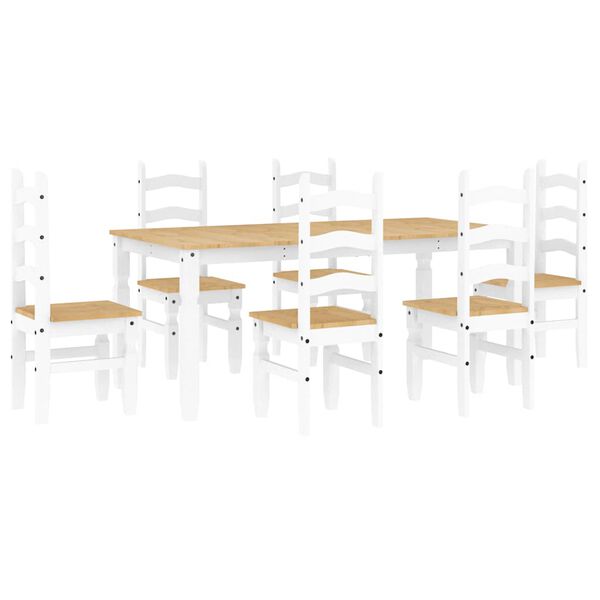 vidaXL 7 Piece Dining Set Panama White Solid Wood Pine