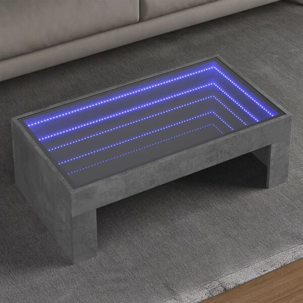 vidaXL Coffee Table with Infinity LED Concrete Grey 90x50x30 cm