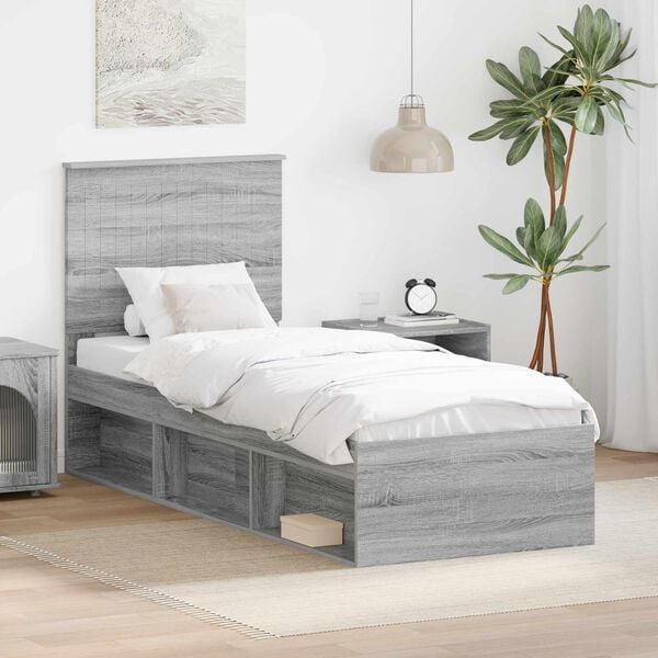 vidaXL Bed Frame Grey Sonoma 75 x 190 cm Solid Pine Wood
