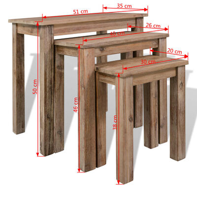 vidaXL Three Piece Nesting Table Set Solid Acacia Wood