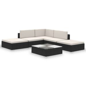 vidaXL 6 Piece Garden Lounge Set with Cushions Poly Rattan Black