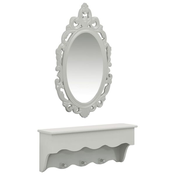 vidaXL Wall Shelf Set for Keys&Jewelery with Mirror and Hooks Grey