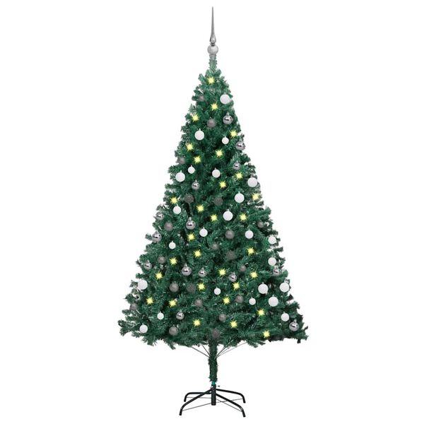 vidaXL Artificial Pre-lit Christmas Tree with Ball Set Green 180 cm PVC