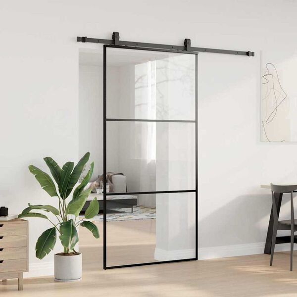 vidaXL Sliding Door with Hardware Set Black 102x205 cm ESG Glass