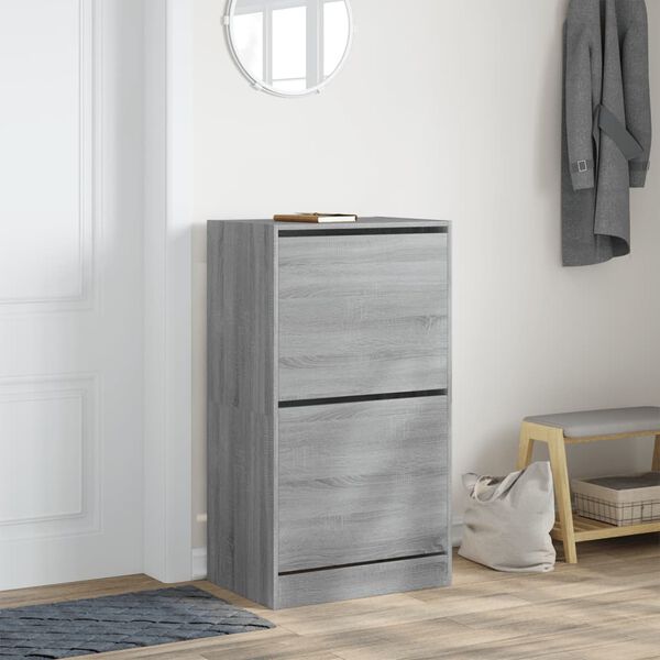 vidaXL Shoe Cabinet with 2 Flip-Drawers Grey Sonoma 60x42x108 cm