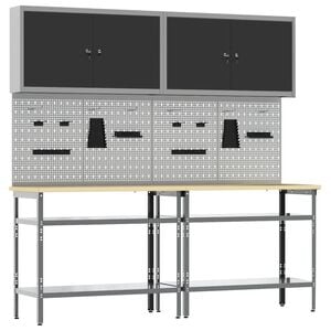 vidaXL Work Bench Set 8 pcs Black and Grey Powder-Coated Steel