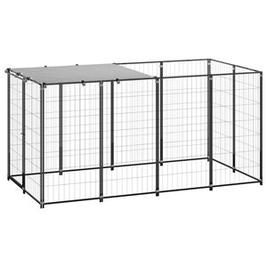 vidaXL Dog Kennel | Black and silver grey | Powder-coated steel, Polyethylene