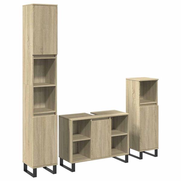 vidaXL 3 Piece Bathroom Furniture Set Sonoma Oak Engineered Wood