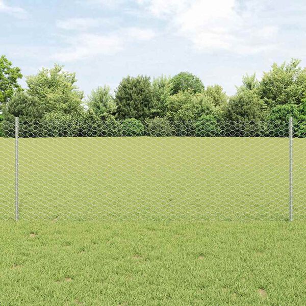 vidaXL Fence with Post Silver 0.8 x 25 m Steel