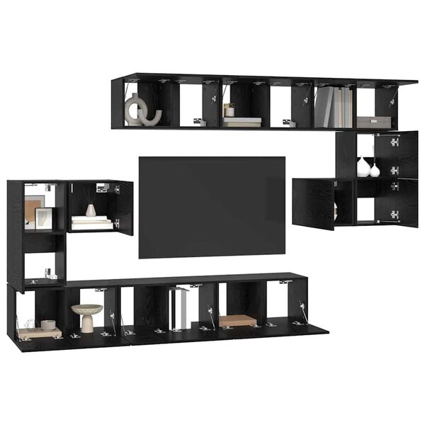 vidaXL TV Cabinet Set Wall-mounted 10 pcs Black Oak Engineered Wood
