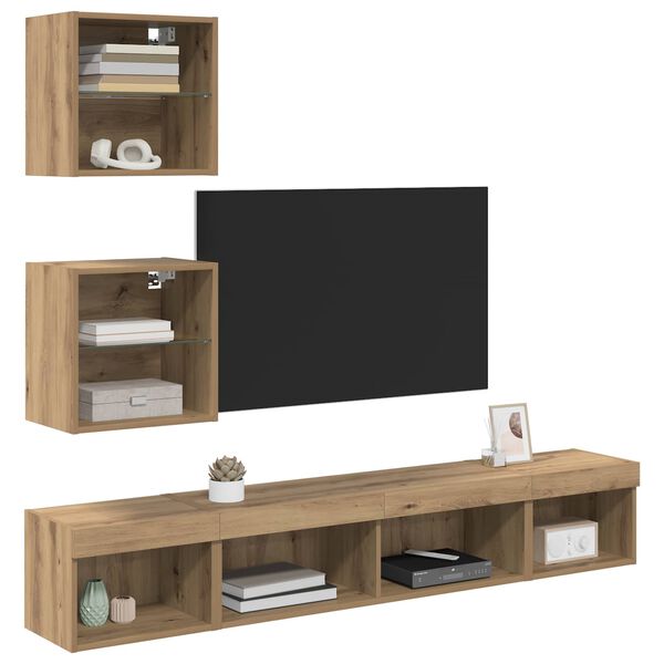 vidaXL TV Wall Units with LED 5 pcs Artisan Oak Engineered Wood