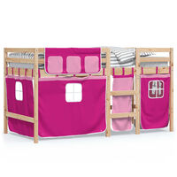 vidaXL Kids' Loft Bed with Curtains Pink 90x190 cm Solid Wood Pine
