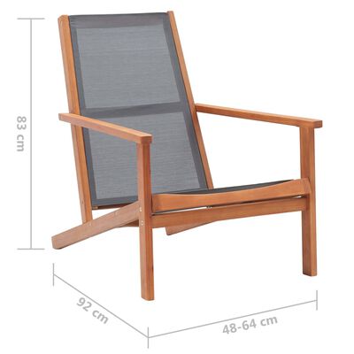 vidaXL Garden Lounge Chair Grey Solid Eucalyptus Wood and Textilene