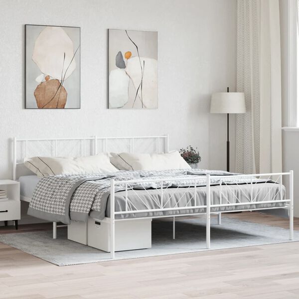 vidaXL Metal Bed Frame without Mattress with Footboard White 183x213cm