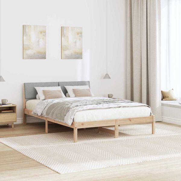 vidaXL Bed frame Brown and light grey 140 x 200 cm Solid pine wood