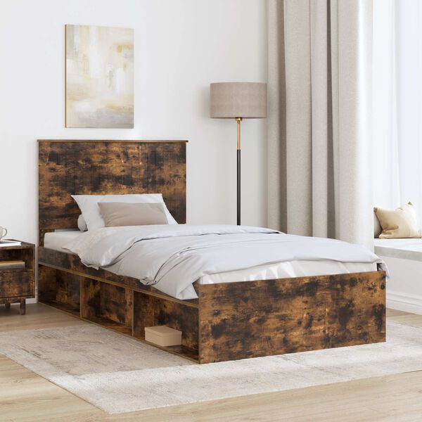 vidaXL Bed Frame Smoked Oak 100 x 200 cm Solid Pine Wood
