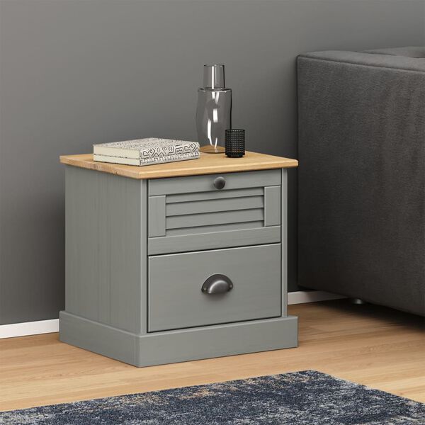 vidaXL Bedside Cabinet VIGO Grey 42x35x42 cm Solid Wood Pine