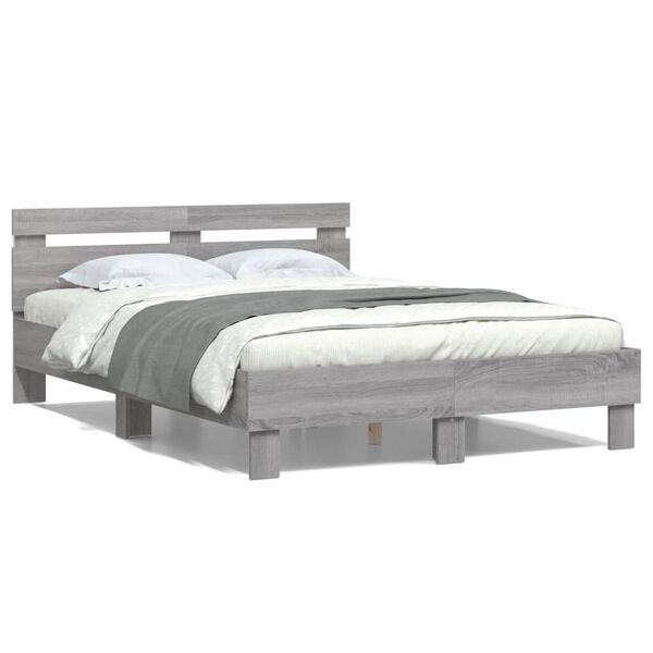 vidaXL Bed Frame with LED without Mattress Grey Sonoma 120x200 cm