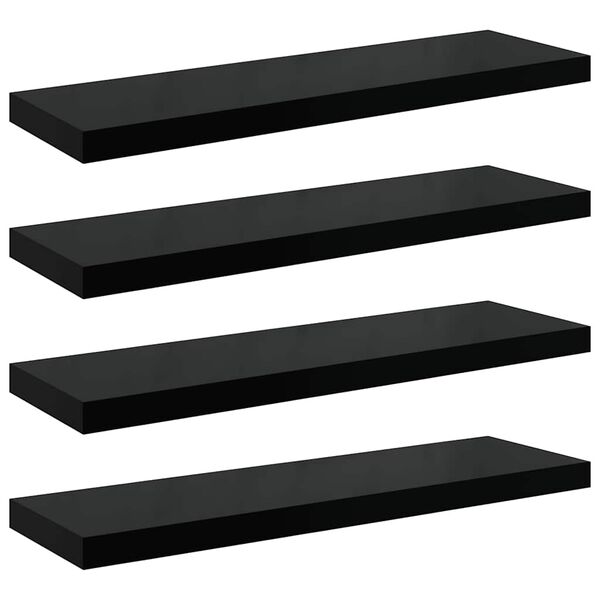 vidaXL Floating Wall Shelves 4 pcs High Gloss Black 90x23.5x3.8 cm MDF