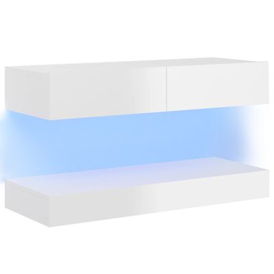 vidaXL TV Cabinet with LED Lights High Gloss White 90x35 cm