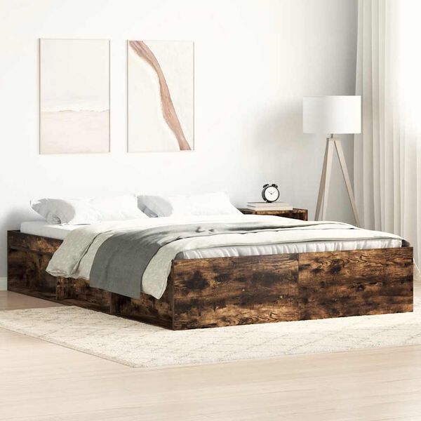 vidaXL Bed Frame without Mattress Smoked Oak 140x200 cm