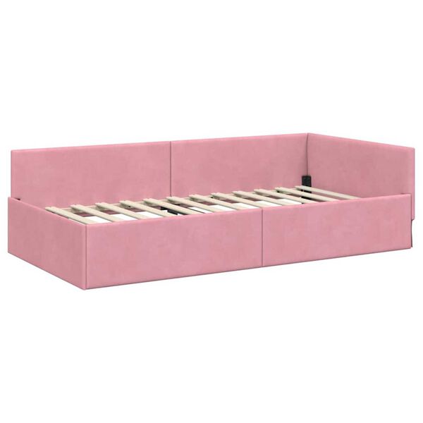 vidaXL Corner Bed Frame with Headboard Pink 80 cm x 200 cm Velvet