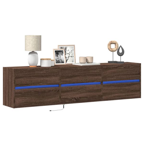 vidaXL TV Wall Cabinet with LED Brown Oak 180x31x45 cm
