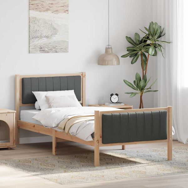 vidaXL Bed frame Brown and dark grey 90 x 200 cm Solid pine wood