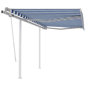 vidaXL Manual Retractable Awning with Posts 3x2,5 m Blue and White (313189+46830+315093)