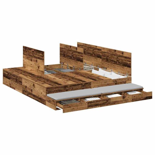 vidaXL Storage Bed Frame with Drawer Old Wood 200 cm Engineered Wood