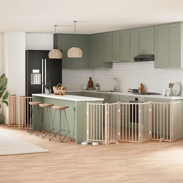 vidaXL Dog Gate with Door Foldable 12 Panels 600 cm Poplar Wood