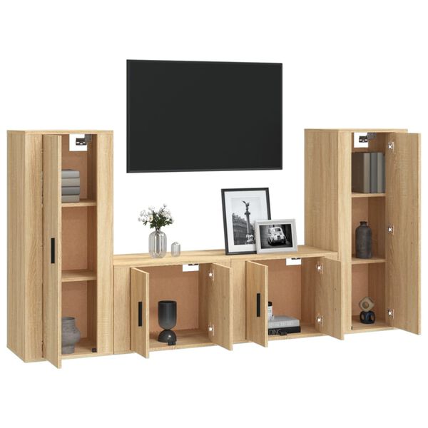 vidaXL 4 Piece TV Cabinet Set Sonoma Oak Engineered Wood