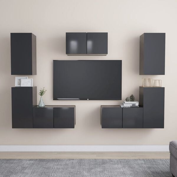 vidaXL 7 Piece TV Cabinet Set Grey Engineered Wood