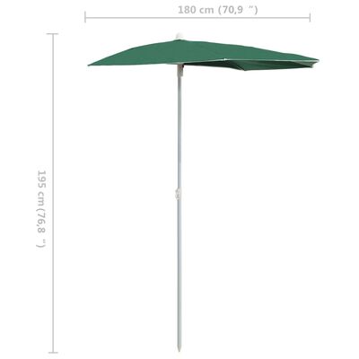 vidaXL Garden Half Parasol with Pole 180x90 cm Green