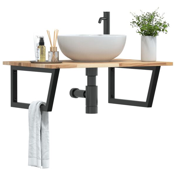 vidaXL Basin Shelf Wall Mounted Steel and Solid Wood Acacia
