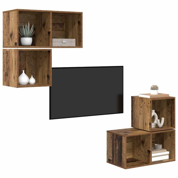 vidaXL TV Cabinet Set Wall-mounted 4 pcs Old Wood Engineered Wood