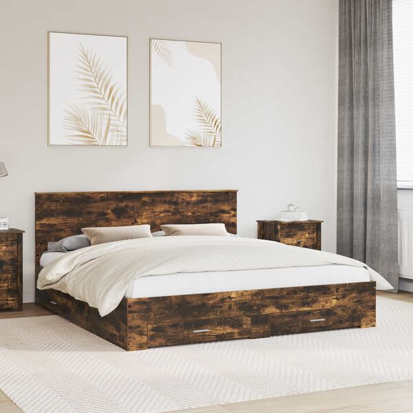 vidaXL Bed Frame with Drawer Smoked Oak 180 x 200 cm Engineered Wood