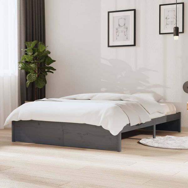 vidaXL Bed Frame without Mattress Grey Solid Wood 135x190 cm Double Double
