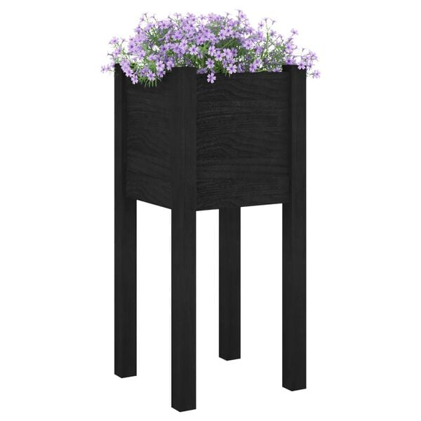 vidaXL Garden Planters 2 pcs Black 31x31x70 cm Solid Pinewood