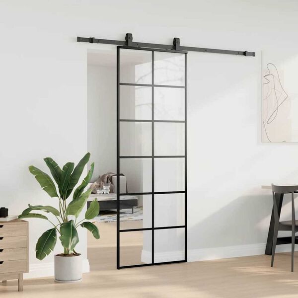 vidaXL Sliding Door with Hardware Set Black 76x205 cm ESG Glass