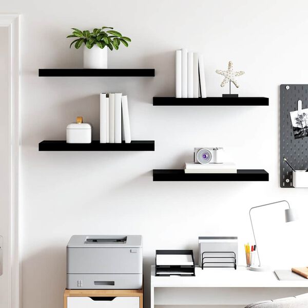 vidaXL Floating Wall Shelves 4 pcs High Gloss Black 60x23.5x3.8 cm MDF