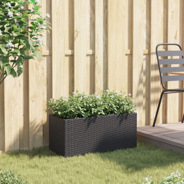 vidaXL Garden Planter with 2 Pots Black 72x30x32 cm Poly Rattan