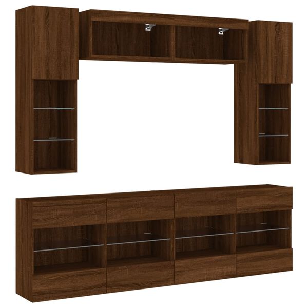 vidaXL 6 Piece TV Wall Cabinet Set with LED Lights Brown Oak