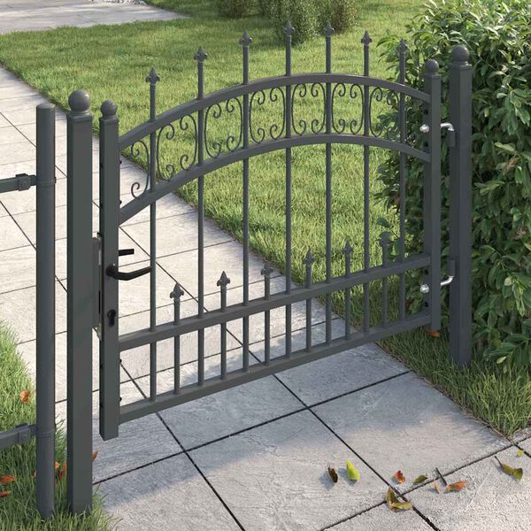 vidaXL Fence Gate with Spear Top with Lock Grey 103 x 75 cm Steel