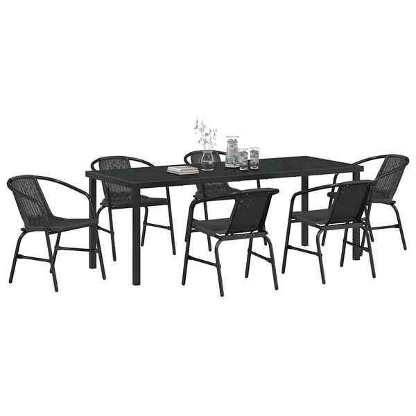 vidaXL Garden Dining Set 7 pcs Black Powder-Coated Steel