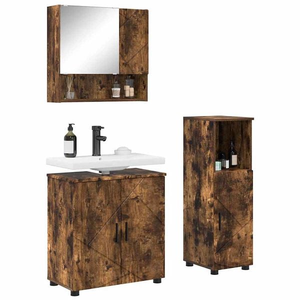 vidaXL Bathroom Furniture Set 3 pcs Smoked Oak Engineered wood & Metal